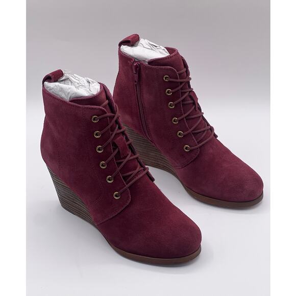 Diba Blake Suede 2.5" Wedge Zip Bootie Burgundy Womens Size 7M - Picture 1 of 9